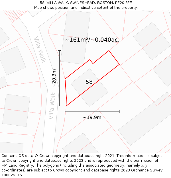 58, VILLA WALK, SWINESHEAD, BOSTON, PE20 3FE: Plot and title map
