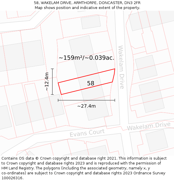 58, WAKELAM DRIVE, ARMTHORPE, DONCASTER, DN3 2FR: Plot and title map