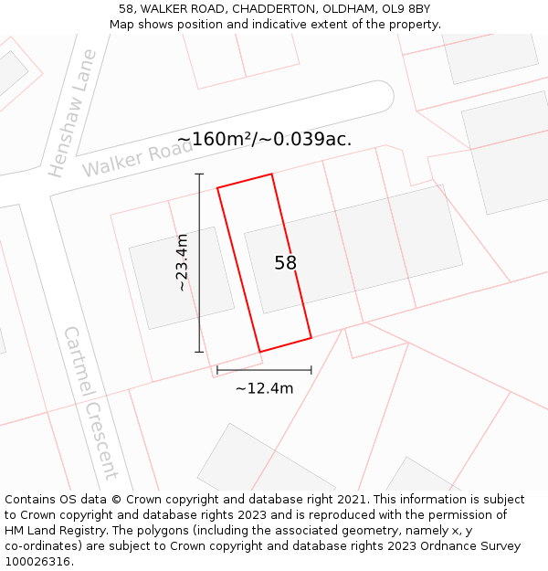 58, WALKER ROAD, CHADDERTON, OLDHAM, OL9 8BY: Plot and title map