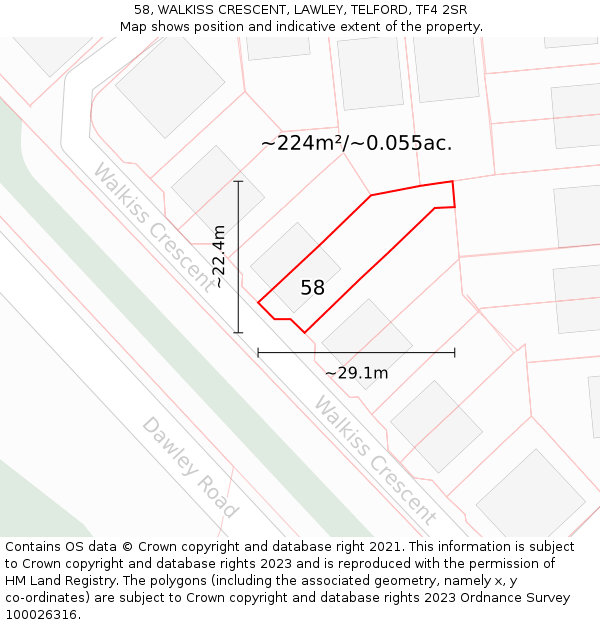 58, WALKISS CRESCENT, LAWLEY, TELFORD, TF4 2SR: Plot and title map