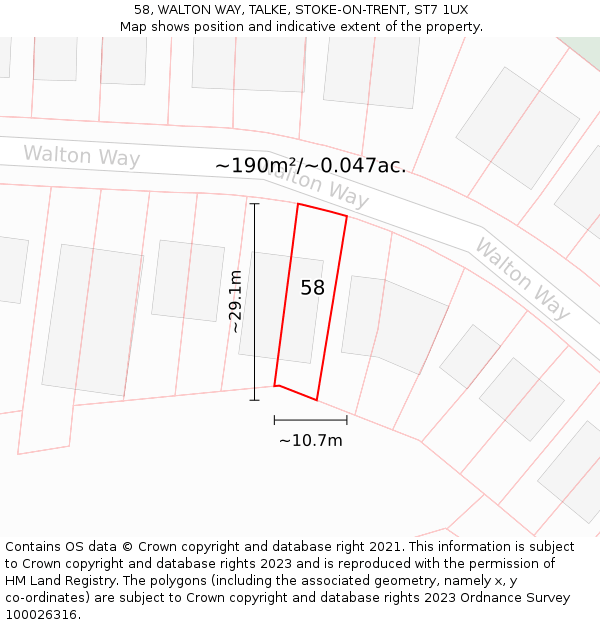 58, WALTON WAY, TALKE, STOKE-ON-TRENT, ST7 1UX: Plot and title map