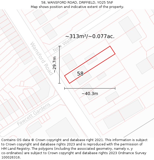 58, WANSFORD ROAD, DRIFFIELD, YO25 5NF: Plot and title map