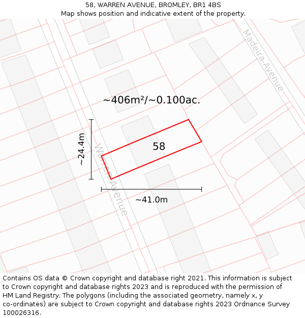 58, WARREN AVENUE, BROMLEY, BR1 4BS: Plot and title map