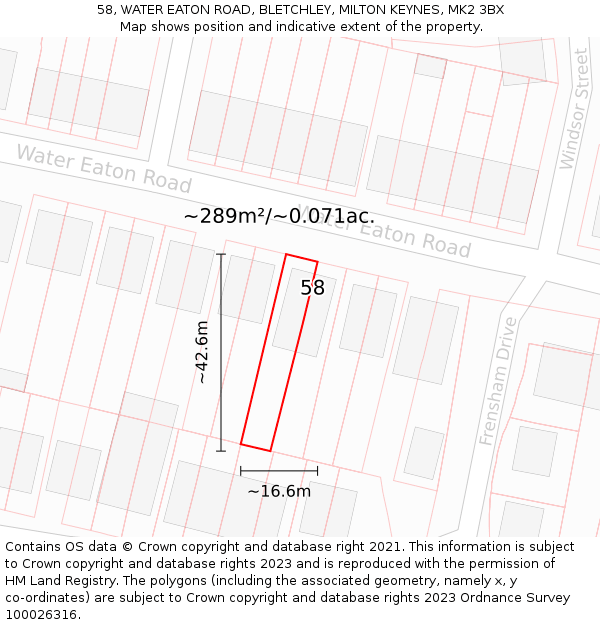 58, WATER EATON ROAD, BLETCHLEY, MILTON KEYNES, MK2 3BX: Plot and title map