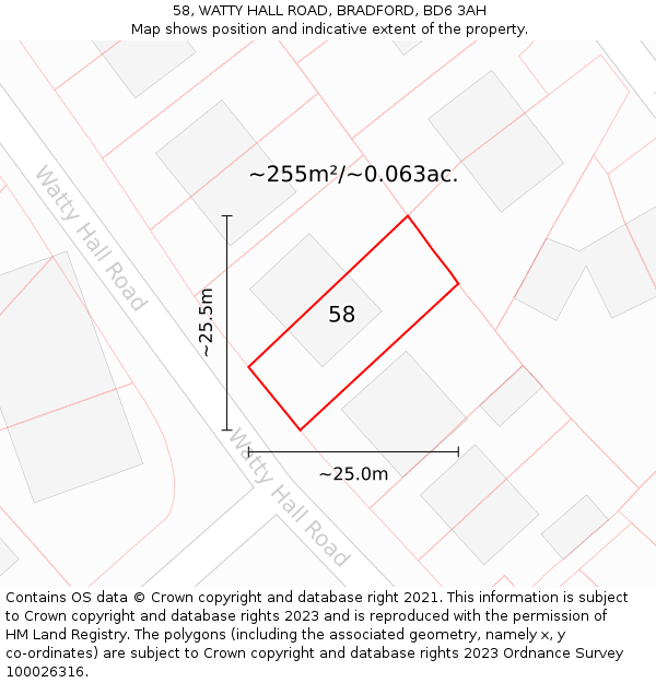 58, WATTY HALL ROAD, BRADFORD, BD6 3AH: Plot and title map