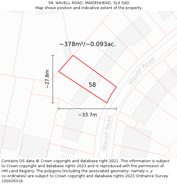 58, WAVELL ROAD, MAIDENHEAD, SL6 5AD: Plot and title map