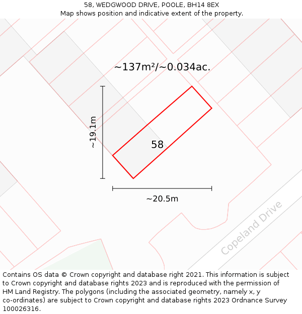 58, WEDGWOOD DRIVE, POOLE, BH14 8EX: Plot and title map