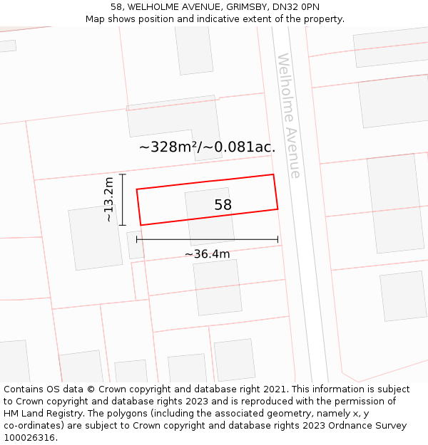 58, WELHOLME AVENUE, GRIMSBY, DN32 0PN: Plot and title map