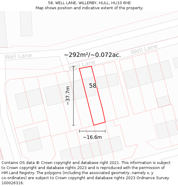 58, WELL LANE, WILLERBY, HULL, HU10 6HE: Plot and title map