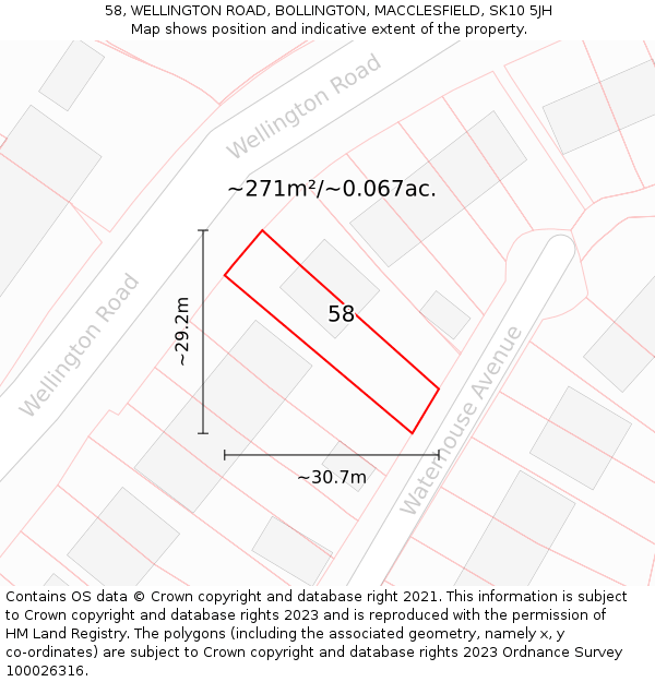 58, WELLINGTON ROAD, BOLLINGTON, MACCLESFIELD, SK10 5JH: Plot and title map