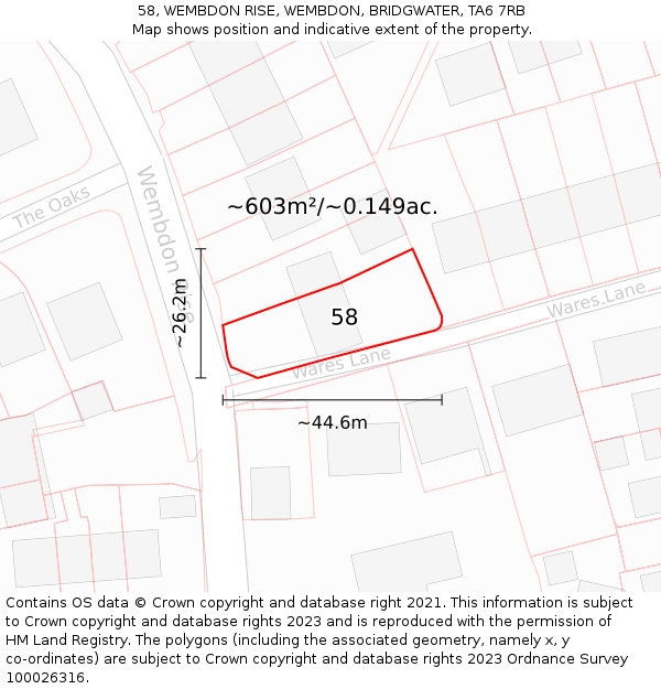 58, WEMBDON RISE, WEMBDON, BRIDGWATER, TA6 7RB: Plot and title map