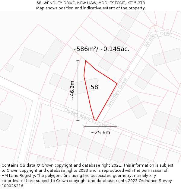 58, WENDLEY DRIVE, NEW HAW, ADDLESTONE, KT15 3TR: Plot and title map