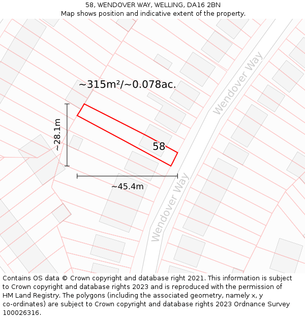 58, WENDOVER WAY, WELLING, DA16 2BN: Plot and title map