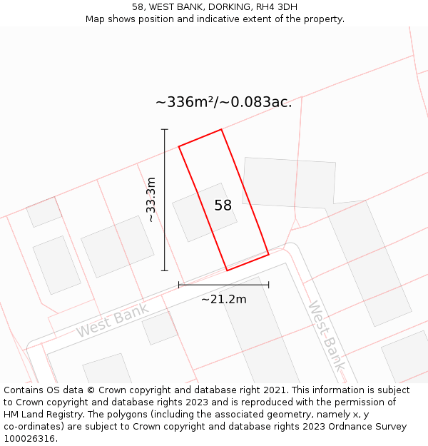 58, WEST BANK, DORKING, RH4 3DH: Plot and title map
