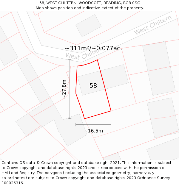 58, WEST CHILTERN, WOODCOTE, READING, RG8 0SG: Plot and title map