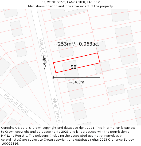 58, WEST DRIVE, LANCASTER, LA1 5BZ: Plot and title map