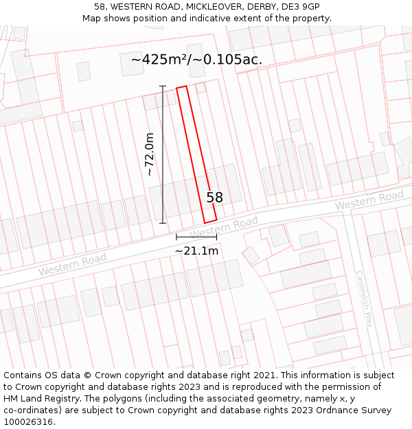 58, WESTERN ROAD, MICKLEOVER, DERBY, DE3 9GP: Plot and title map