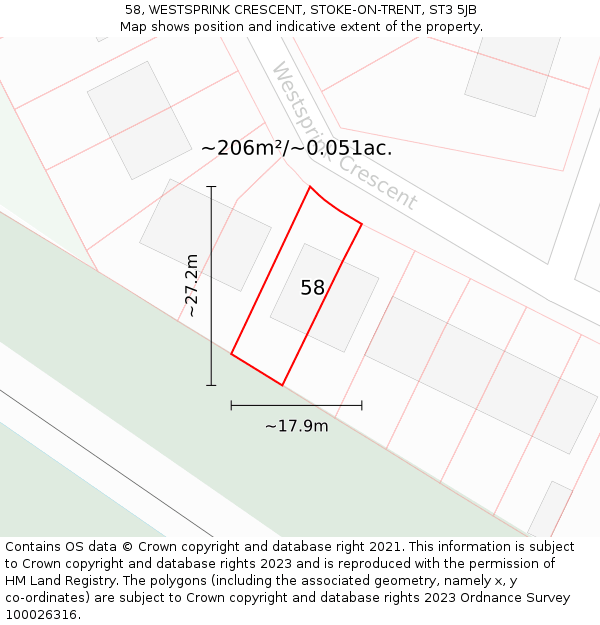 58, WESTSPRINK CRESCENT, STOKE-ON-TRENT, ST3 5JB: Plot and title map