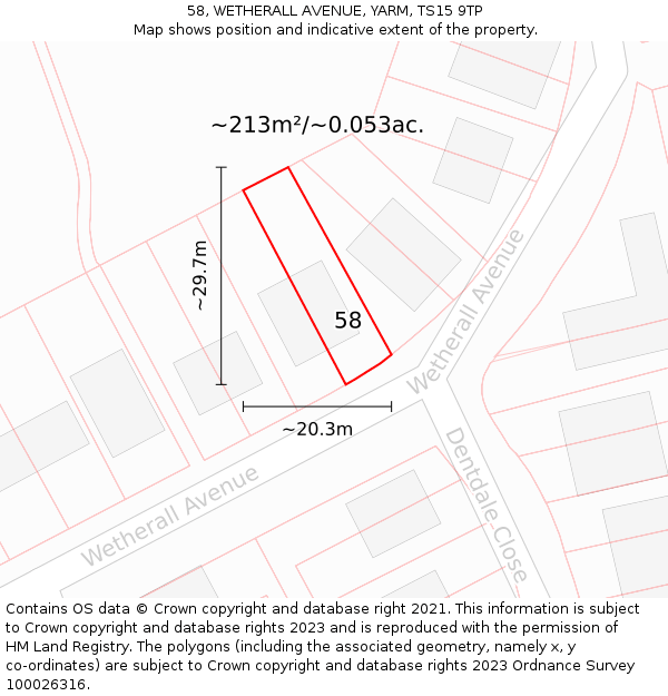 58, WETHERALL AVENUE, YARM, TS15 9TP: Plot and title map