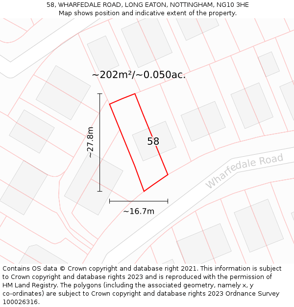58, WHARFEDALE ROAD, LONG EATON, NOTTINGHAM, NG10 3HE: Plot and title map