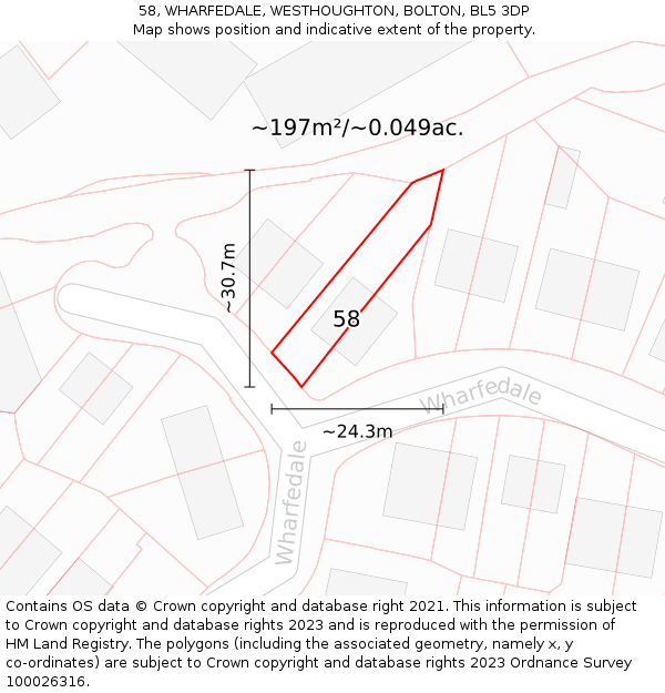 58, WHARFEDALE, WESTHOUGHTON, BOLTON, BL5 3DP: Plot and title map