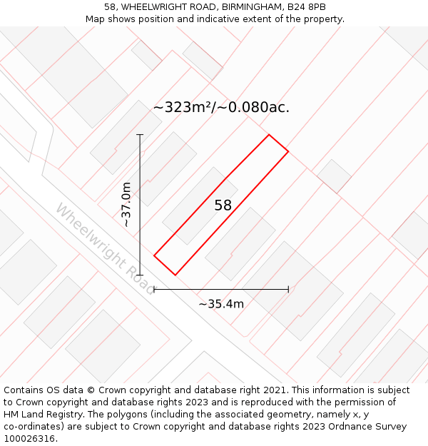 58, WHEELWRIGHT ROAD, BIRMINGHAM, B24 8PB: Plot and title map
