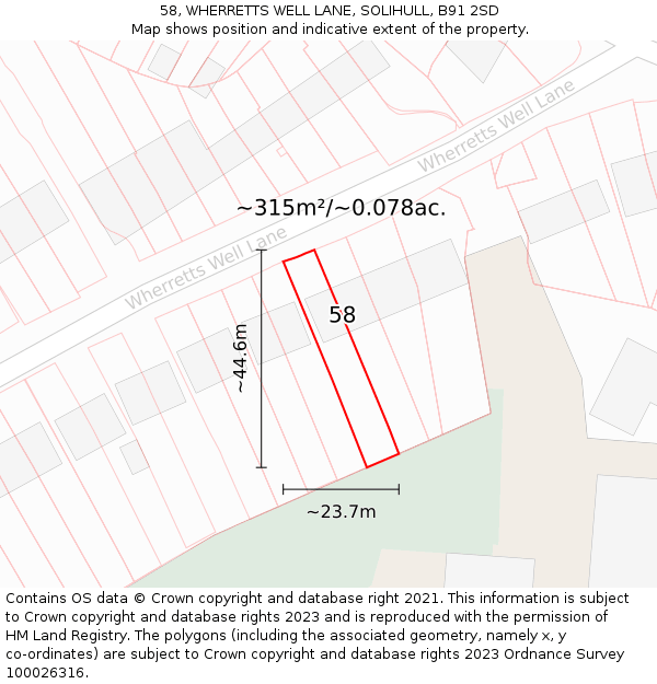 58, WHERRETTS WELL LANE, SOLIHULL, B91 2SD: Plot and title map