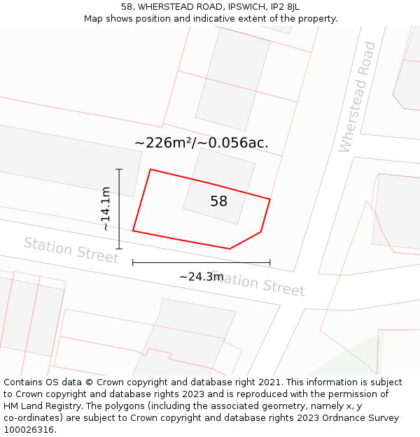 58, WHERSTEAD ROAD, IPSWICH, IP2 8JL: Plot and title map