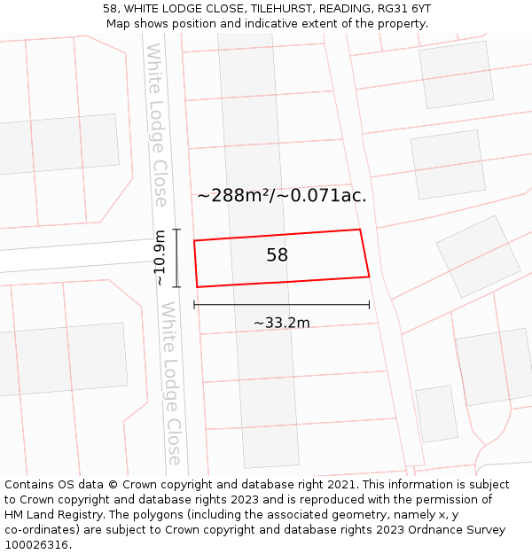 58, WHITE LODGE CLOSE, TILEHURST, READING, RG31 6YT: Plot and title map