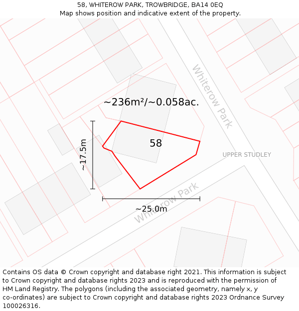 58, WHITEROW PARK, TROWBRIDGE, BA14 0EQ: Plot and title map