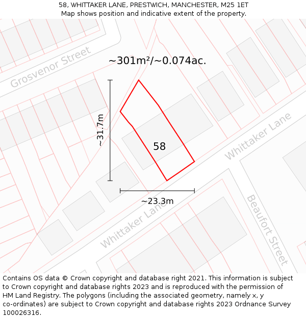 58, WHITTAKER LANE, PRESTWICH, MANCHESTER, M25 1ET: Plot and title map