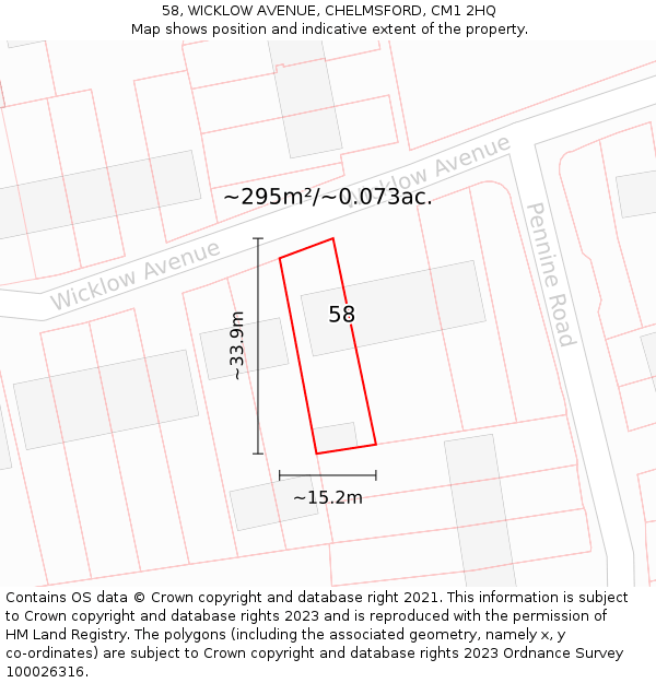 58, WICKLOW AVENUE, CHELMSFORD, CM1 2HQ: Plot and title map