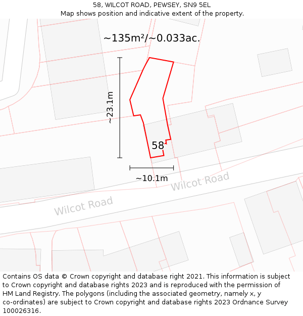 58, WILCOT ROAD, PEWSEY, SN9 5EL: Plot and title map