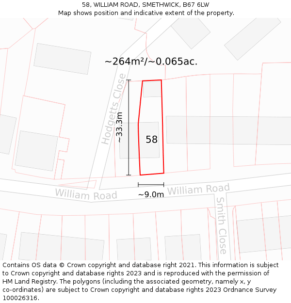 58, WILLIAM ROAD, SMETHWICK, B67 6LW: Plot and title map