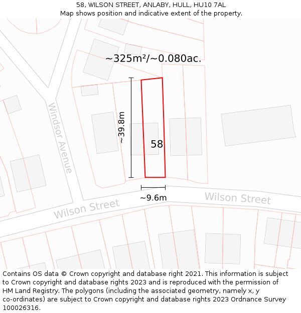 58, WILSON STREET, ANLABY, HULL, HU10 7AL: Plot and title map