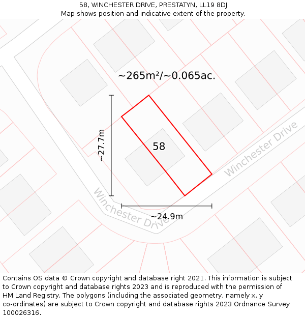58, WINCHESTER DRIVE, PRESTATYN, LL19 8DJ: Plot and title map