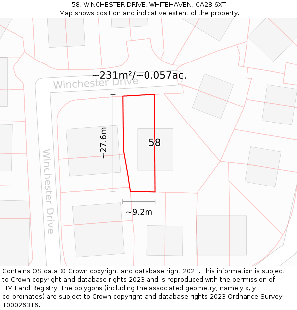 58, WINCHESTER DRIVE, WHITEHAVEN, CA28 6XT: Plot and title map