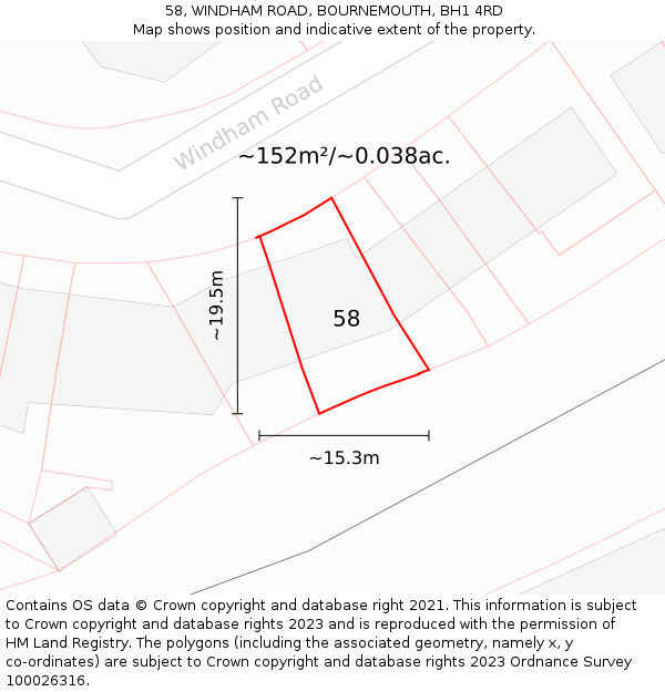 58, WINDHAM ROAD, BOURNEMOUTH, BH1 4RD: Plot and title map
