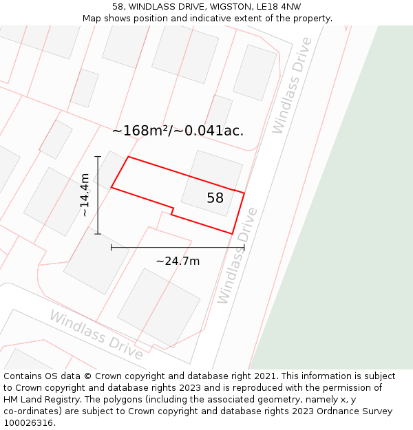 58, WINDLASS DRIVE, WIGSTON, LE18 4NW: Plot and title map
