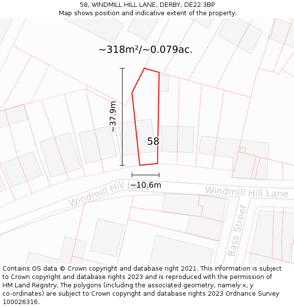 58, WINDMILL HILL LANE, DERBY, DE22 3BP: Plot and title map