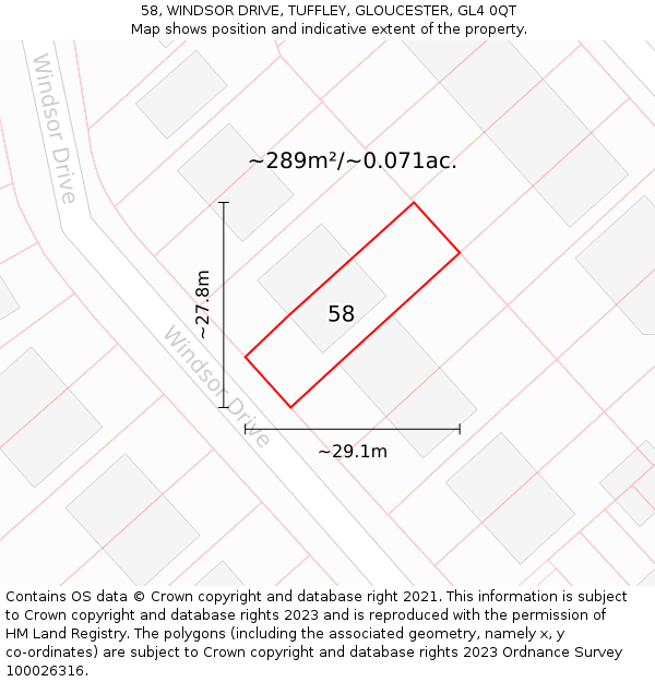 58, WINDSOR DRIVE, TUFFLEY, GLOUCESTER, GL4 0QT: Plot and title map
