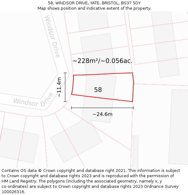 58, WINDSOR DRIVE, YATE, BRISTOL, BS37 5DY: Plot and title map