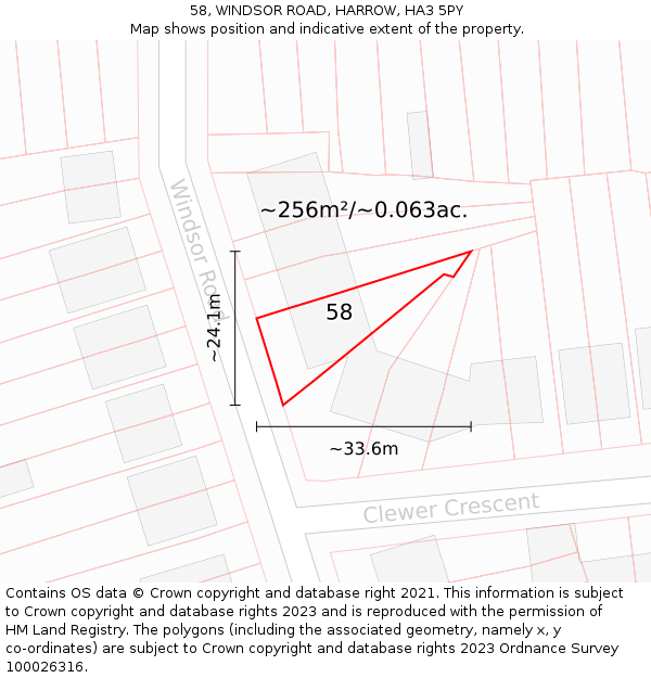 58, WINDSOR ROAD, HARROW, HA3 5PY: Plot and title map