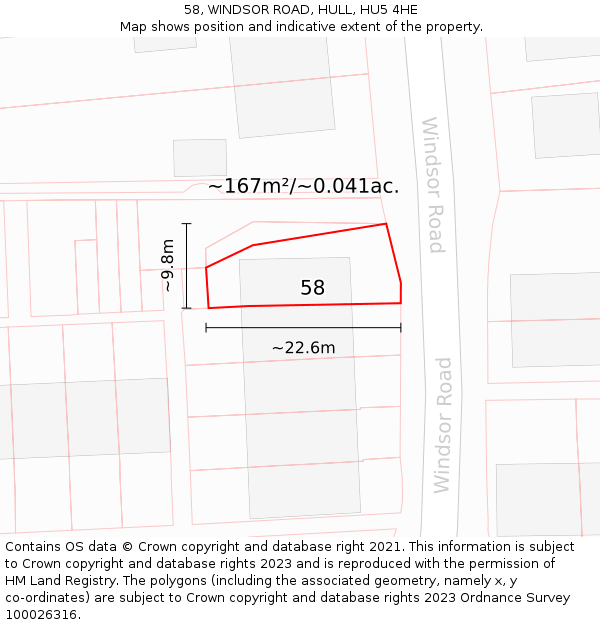 58, WINDSOR ROAD, HULL, HU5 4HE: Plot and title map