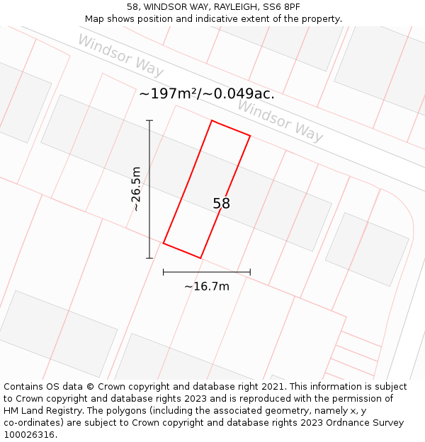 58, WINDSOR WAY, RAYLEIGH, SS6 8PF: Plot and title map