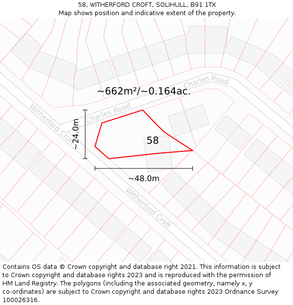 58, WITHERFORD CROFT, SOLIHULL, B91 1TX: Plot and title map