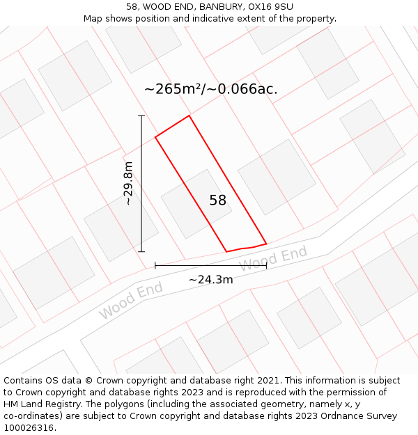 58, WOOD END, BANBURY, OX16 9SU: Plot and title map