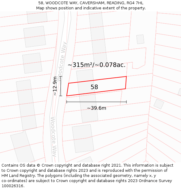 58, WOODCOTE WAY, CAVERSHAM, READING, RG4 7HL: Plot and title map
