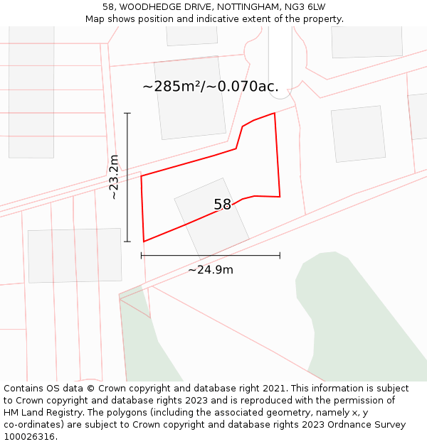 58, WOODHEDGE DRIVE, NOTTINGHAM, NG3 6LW: Plot and title map