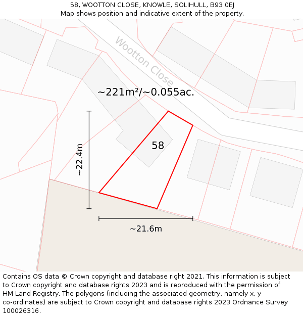58, WOOTTON CLOSE, KNOWLE, SOLIHULL, B93 0EJ: Plot and title map